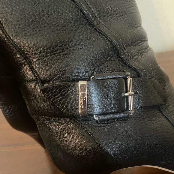 Christian Dior Leather Pull On Tall Black Buckle Heel Boots Sz 36 - Picture 6 of 13